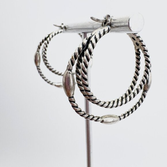 VTG Sterling Silver 925 Twist Design Triple Hoop Earrings Size 1.5" Diameter - Picture 4 of 11